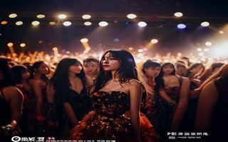 弥生美月2026夏季写真集发布现场，金色灯光下弥生美月展示最新作品，粉丝热情围观氛围热烈